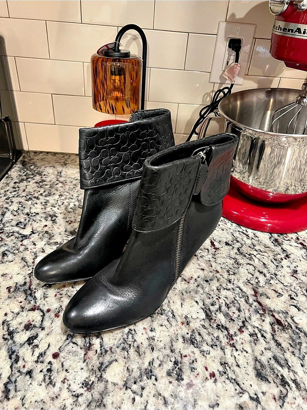 Coach Mackenna Leather Heeled Ankle Boots Black US 11 B